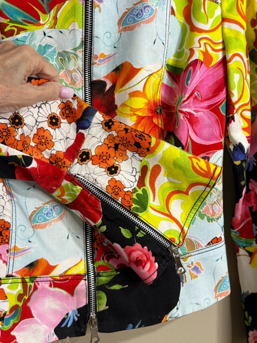 Alberto Makali Floral Patchwork Zip Jacket in Pink, Yellow, Blue & Black - Picture 5 of 8